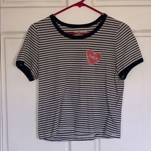 Hollister | Navy/White Striped ‘LOLZ’ Crop Top